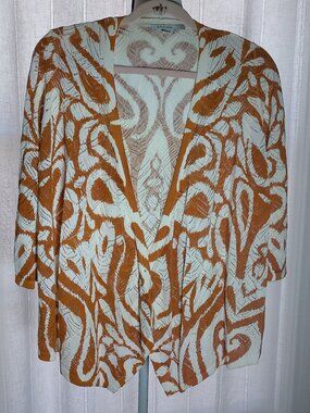 CHICO'S Cardigan Open Front Lightweight Cream w/Brownish Orange Design NWOT 0